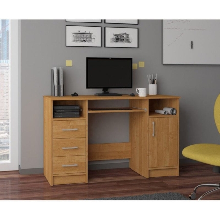 Biurko komputerowe, szuflady, szafka, SOFIA, 124x52x74 cm, olcha, mat