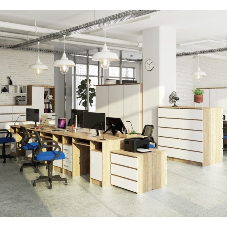 Biurko komputerowe, szuflady, szafka, SOFIA, 124x52x74 cm, dąb sonoma, biel, mat