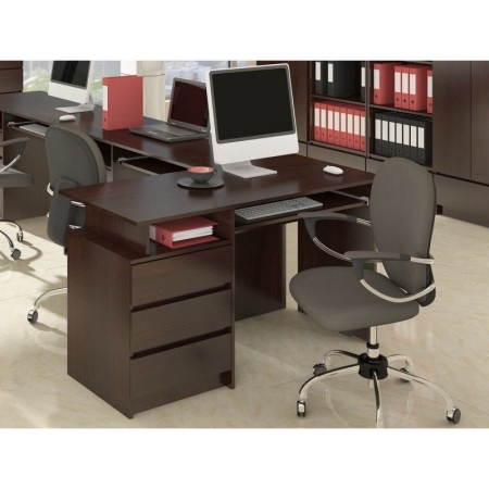 Biurko komputerowe z szufladami, NORI, 135x60x77 cm, wenge, mat