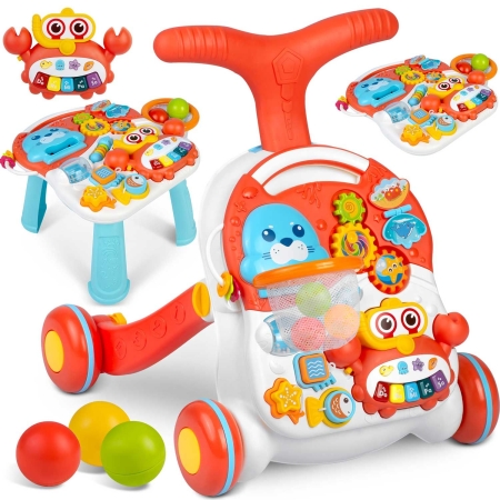Pchacz, stolik edukacyjny, 2w1, Ricokids, biało-czerwony
