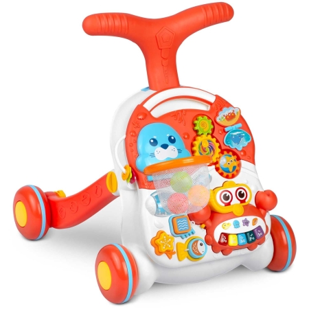 Pchacz, stolik edukacyjny, 2w1, Ricokids, biało-czerwony