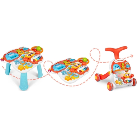 Pchacz, stolik edukacyjny, 2w1, Ricokids, biało-czerwony