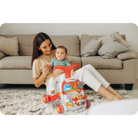 Pchacz, stolik edukacyjny, 2w1, Ricokids, biało-czerwony