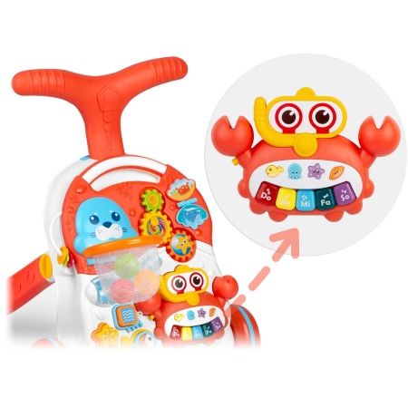 Pchacz, stolik edukacyjny, 2w1, Ricokids, biało-czerwony