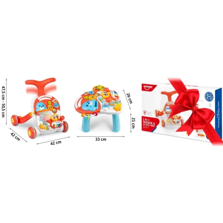 Pchacz, stolik edukacyjny, 2w1, Ricokids, biało-czerwony