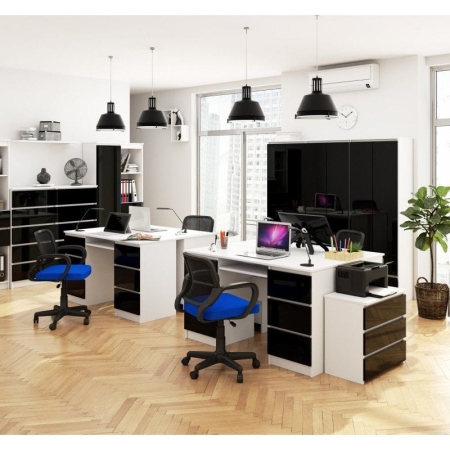 Biurko komputerowe, szuflady, CORE, 135x50x77 cm, biel, czarny, połysk