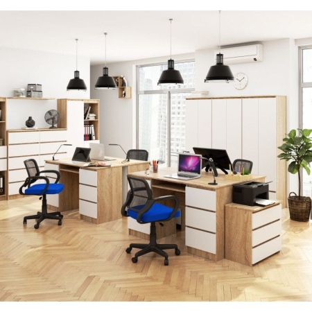 Biurko komputerowe, szuflady, CORE, 135x50x77 cm, dąb sonoma, biel, mat