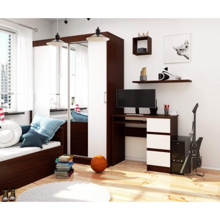 Biurko komputerowe, szuflady, prawe, ASTOR, 90x50x77 cm, wenge, biel, mat