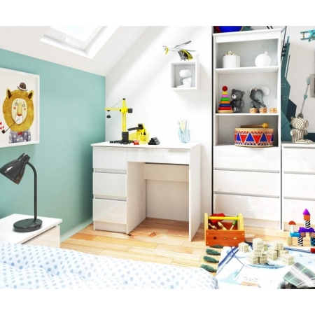 Biurko komputerowe, szkolne, lewe, NIKO, 90x50x77 cm, biel, połysk