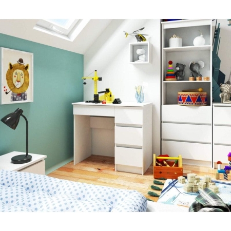 Biurko komputerowe, szkolne, prawe, NIKO, 90x50x77 cm, biel, mat