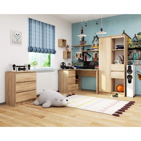 Biurko narożne, szuflady, lewe, SOREN, 124x85x77 cm, dąb sonoma, mat