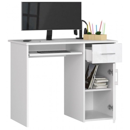 Biurko komputerowe, szkolne, SOLO, 90x50x74 cm, biel, połysk