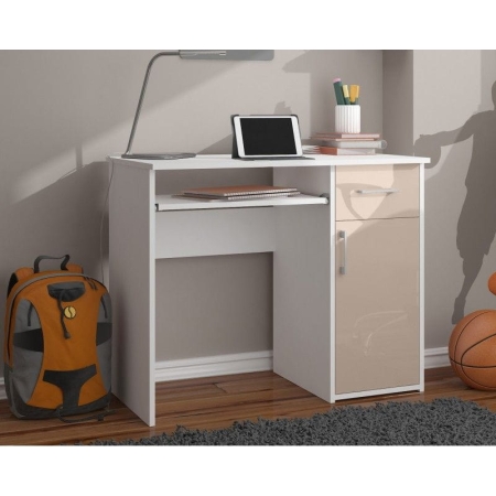 Biurko komputerowe, szkolne, SOLO, 90x50x74 cm, biel, cappuccino, połysk