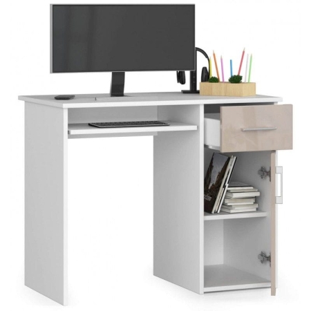 Biurko komputerowe, szkolne, SOLO, 90x50x74 cm, biel, cappuccino, połysk