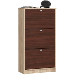 Szafka na obuwie, 3 uchylne drzwiczki, ARONA, 60x29x113 cm, dąb sonoma, wenge, mat