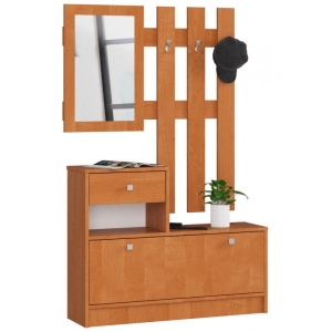 Garderoba, szafka na buty, wieszak, lustro, BELLANO, 90x25x170 cm, olcha, mat