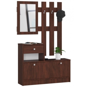 Garderoba, szafka na buty, wieszak, lustro, BELLANO, 90x25x170 cm, wenge, mat