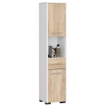 Słupek łazienkowy, szuflada, wnęka, ELION, 30x30x140 cm, biel, dąb sonoma, mat