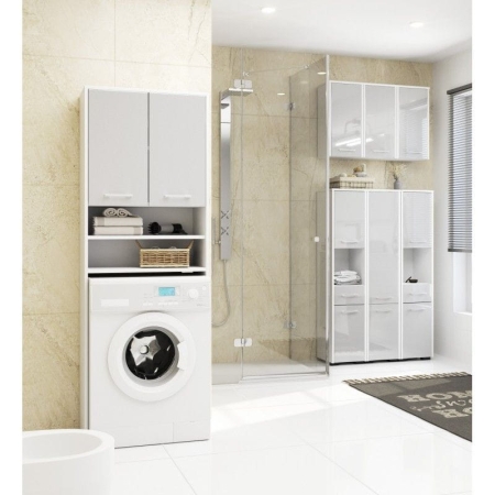 Szafka wisząca, witryna, ELION, 60x23x60 cm, biel, metalik, połysk