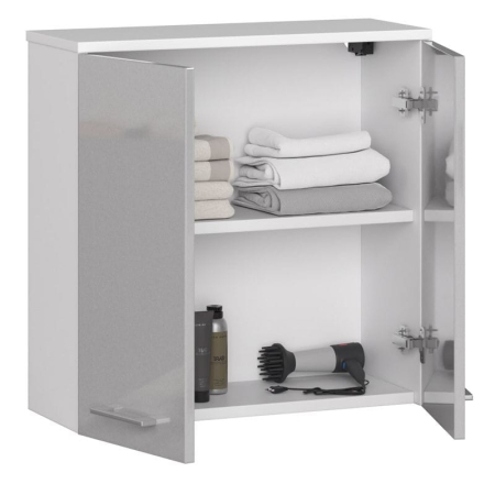 Szafka wisząca, witryna, ELION, 60x23x60 cm, biel, metalik, połysk