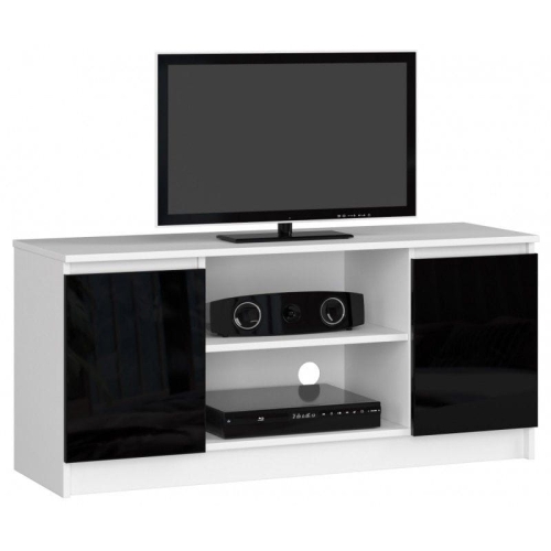 Przejdź do produktu Szafka rtv, półki, NOVA, 120x40x55 cm, biel, czarny, połysk