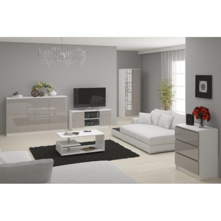 Szafka rtv, półki, NOVA, 120x40x55 cm, biel, metalik, połysk