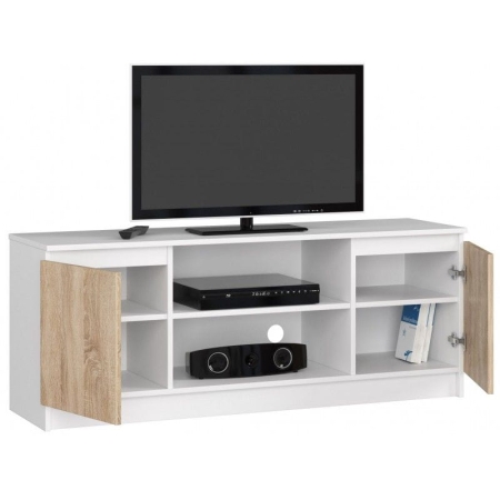 Szafka rtv, stolik, NOVA, 140x40x55 cm, biel, dąb sonoma, mat