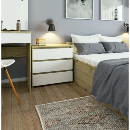 Szafka nocna, stolik, ALMA, 60x35x57 cm, dąb artisan, biel, mat