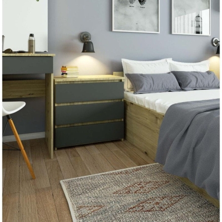 Szafka nocna, stolik, ALMA, 60x35x57 cm, dąb artisan, grafit szary, mat