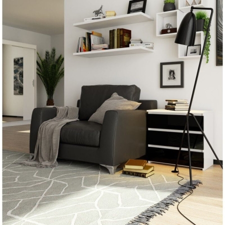 Szafka nocna, stolik, ALMA, 60x35x57 cm, biel, czarny, połysk