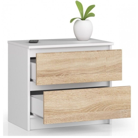Szafka nocna, 2 szuflady, ALMA, 60x40x55 cm, biel, dąb sonoma, mat