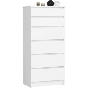 Komoda do sypialni, pokoju, 6 szuflad, STILO, 60x40x130 cm, biel, mat