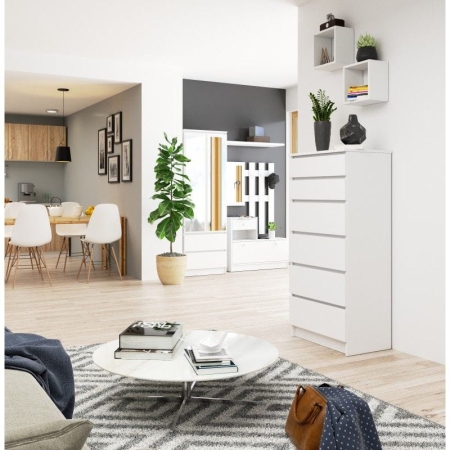 Komoda do sypialni, pokoju, 6 szuflad, STILO, 60x40x130 cm, biel, mat