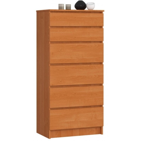 Komoda do sypialni, pokoju, 6 szuflad, STILO, 60x40x130 cm, olcha, mat