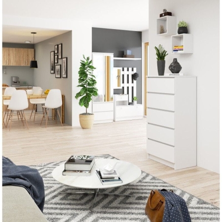 Komoda do sypialni, 5 szuflad, STILO, 60x40x121 cm, biel, mat