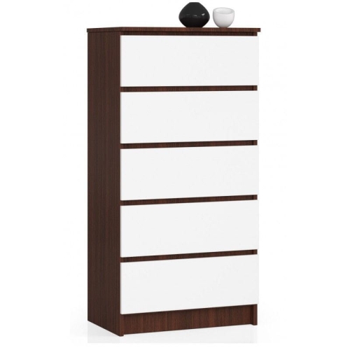 Przejdź do produktu Komoda do sypialni, 5 szuflad, STILO, 60x40x121 cm, wenge, biel, mat