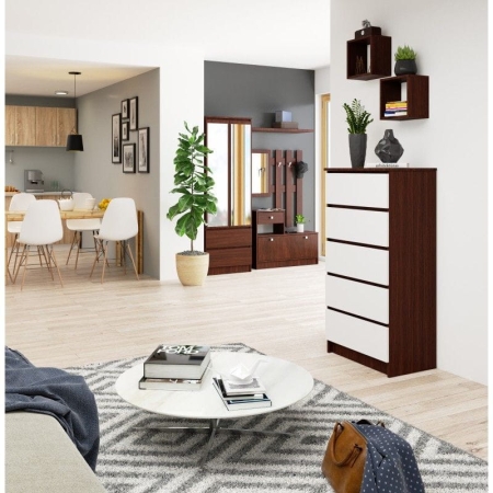Komoda do sypialni, 5 szuflad, STILO, 60x40x121 cm, wenge, biel, mat