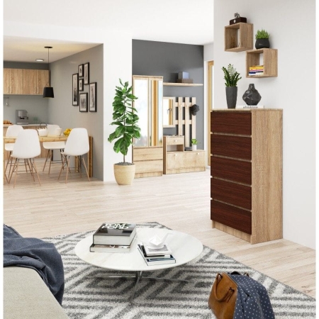 Komoda do sypialni, 5 szuflad, STILO, 60x40x121 cm, dąb sonoma, wenge, mat
