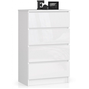 Komoda do sypialni, 4 szuflady, STILO, 60x40x99 cm, biel, połysk
