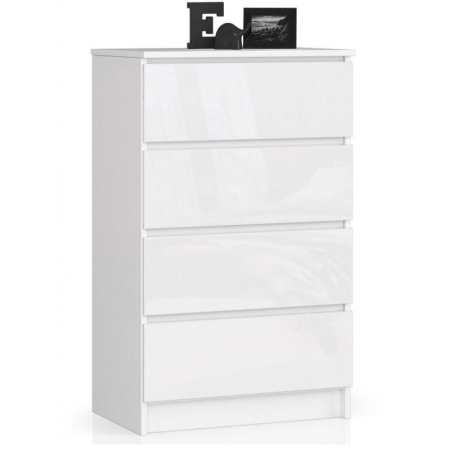 Komoda do sypialni, 4 szuflady, STILO, 60x40x99 cm, biel, połysk