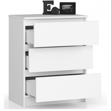 Komoda do sypialni, 3 szuflady, STILO, 60x40x77 cm, biel, mat