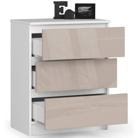 Komoda do sypialni, 3 szuflady, STILO, 60x40x77 cm, biel, cappuccino, połysk