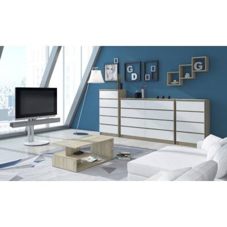 Komoda do sypialni, 3 szuflady, STILO, 60x40x77 cm, dąb sonoma, biel, mat