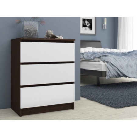 Komoda do sypialni, 3 szuflady, STILO, 60x40x77 cm, wenge, biel, mat