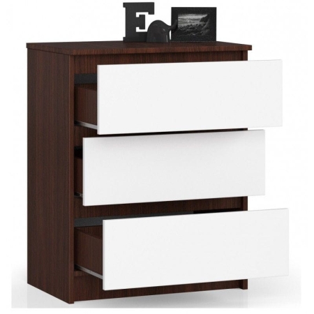 Komoda do sypialni, 3 szuflady, STILO, 60x40x77 cm, wenge, biel, mat