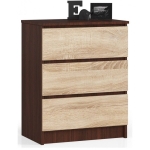 Komoda do sypialni, 3 szuflady, STILO, 60x40x77 cm, wenge, dąb sonoma, mat
