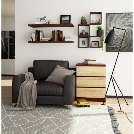 Komoda do sypialni, 3 szuflady, STILO, 60x40x77 cm, wenge, dąb sonoma, mat