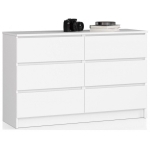 Komoda do salonu, sypialni, 6 szuflad, STILO, 120x40x77 cm, biel, mat