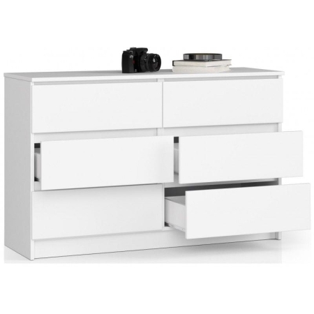 Komoda do salonu, sypialni, 6 szuflad, STILO, 120x40x77 cm, biel, mat