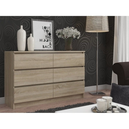 Komoda do salonu, sypialni, 6 szuflad, STILO, 120x40x77 cm, dąb sonoma, mat